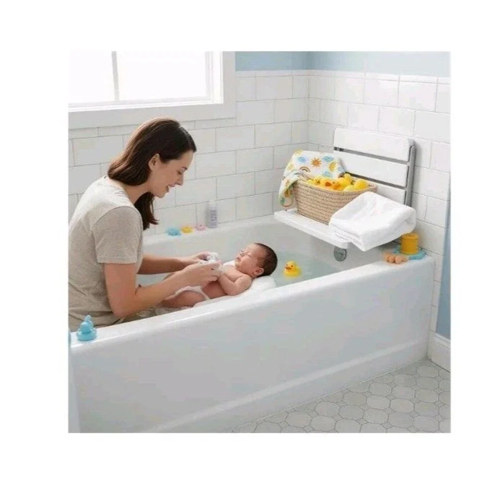 16' Foldable Shower Seat Wall Mounted 400 Ib Max Load White